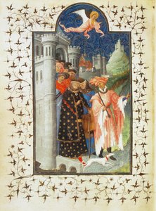 Książę Jean de Berry opuszcza swój zamek i wyrusza w podróż - Książę Jean de Berry opuszcza swój zamek i wyrusza w podróż ... autorstwa Pol de Limbourg