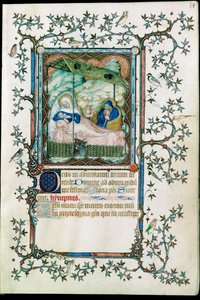 Narodziny. Z Petites heures du Duc de Berry ... autorstwa Pol de Limbourg