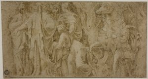 Historia Niobe: Niobe otrzymuje prezenty od czcicieli; Młodzież z Koniem autorstwa Polidoro da Caravaggio