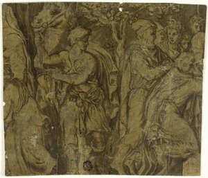 Historia Niobe: Młodzieniec z koniem; Czciciele autorstwa Polidoro da Caravaggio