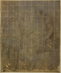 Dwóch rzymskich wojowników z wilczycą, Romulusem i Remusem autorstwa Polidoro da Caravaggio