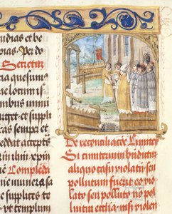 Pobłogosławienie zniszczonego cmentarza przez biskupa Papieskiego Biskupa Erazma Ciołka, ok. 1510 (tempera i złoto na pergaminie) autorstwa Polish School
