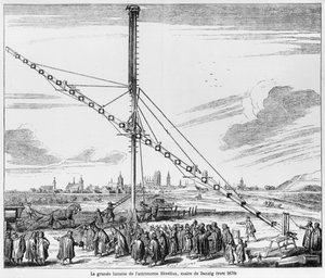 Wielki Teleskop Astronomiczny Jana Heweliusza (1611-1687) ilustracja z Machina Coelestis autorstwa Heweliusza, Gdańsk, wydanie 1670