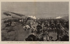 Przejście granicy serbskiej przez księcia Aleksandra i armię bułgarską, 24 listopada 1885 (rycina) autorstwa Polish School