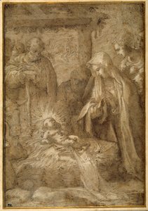 Adoracja pasterzy (metalpoint, długopis & tusz z wash i gwasz na papierze) autorstwa Pompeo (fl.1569 71) (attr. to) Cesura