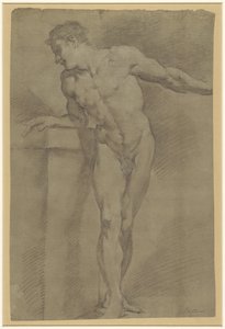 Studium stojącego modela mężczyzny opartego o parapet autorstwa Pompeo Batoni