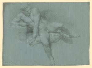 Studium aktu leżącego męskiego modela, podpierającego się lewą ręką przed ciałem autorstwa Pompeo Girolamo Batoni