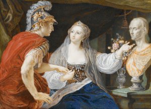 Kleopatra pokazuje Oktawiuszowi popiersie Cezara autorstwa Pompeo Girolamo Batoni