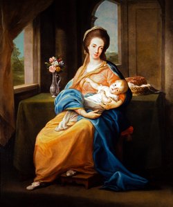 Para portretów, dama z dzieckiem (na płótnie) autorstwa Pompeo Girolamo Batoni