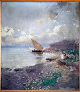 Powrót z wędkowania Seashore Obraz Pompeo Mariani (1857-1927) 1898 Dim 115x100 cm Genes, Galleria d