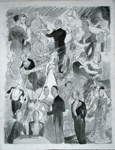 Idziemy tańczyć do Londynu (pióro, tusz i monochromatyczna akwarela na papierze) autorstwa Pont