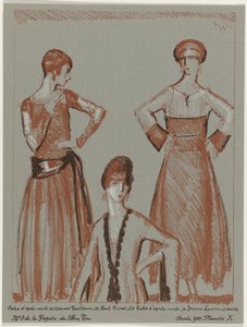 Gazette du Bon Ton, 1921 - nr 3, plac X: Popołudniowa sukienka i dopasowany garnitur, Paul Poiret i popołudniowa sukienka, Jeanne Lanvin (tytuł na obiekcie) autorstwa Porter Woodruff