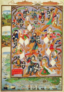 Dodaj Ms 12531 f.7 Drzewo genealogiczne Alfonsa I (1128-85) autorstwa Portuguese School