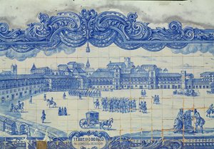 Płytki Azulejos przedstawiające Praca do Comercio, Lizbona (ceramiczne) autorstwa Portuguese School