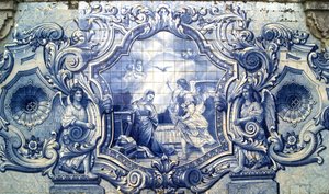 Panel dekoracyjny przedstawiający Zwiastowanie, Lamego, Portugalia. 1738 (płytki ceramiczne) autorstwa Portuguese School