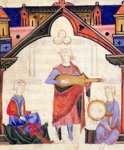 Fol.12v Muzycy grający na gitarze i tamburynie, z Chansonnier des Nobles autorstwa Portuguese School