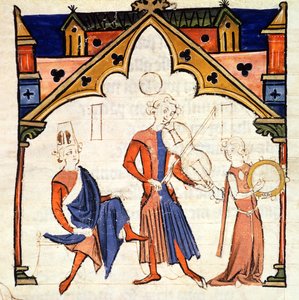 Fol.6r Muzycy grający na altówce i tamburynie z Chansonnier des Nobles autorstwa Portuguese School