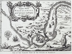Jedna z najwcześniejszych map Cieśniny Magellana, z "The Romance of the River Plate", Vol. I, W. H. Koebel, 1914