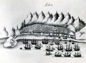 Portugalski szturm na Aden, ilustracja z Legends of India autorstwa Gaspara Correia, c.1858 autorstwa Portuguese School