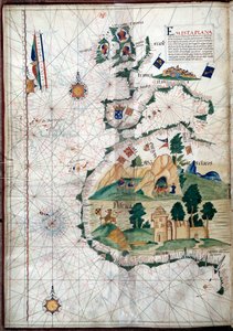 Portulan zachodniego wybrzeża Afryki z Wyspami Kanaryjskimi. Mapa geograficzna Portugalii Luis Lazare (XVI wiek)