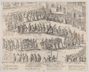 Procesja małżeńska na ślub Elżbiety Stuart, córki Jakuba I i... 1613 lub później. autorstwa Possibly by Abraham Hogenberg.