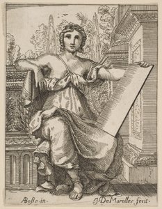 Siedząca kobieta trzymająca tablicę, koniec XVII, połowa XVIII wieku. autorstwa Possibly by Jean Antoine de Maroulles