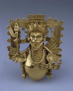 Wisiorek dzwon w formie orła wojownika ze sztuki prekolumbijskiej, koniec XV w. - Złoto, H 9 - Państwowy Ermitaż, St. Petersburg autorstwa Pre Columbian