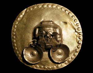 Cywilizacja przedkolumbijska Calima: złoty pektorał. Bogota VII-XV w., Museo de Oro Colombia autorstwa Pre Columbian Pre Columbian