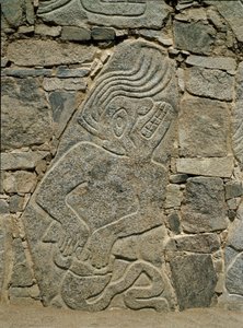 Ściana z płaskorzeźbą wojownika autorstwa Pre Columbian Pre Columbian