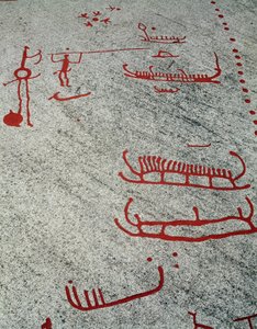 Nordycka epoka brązu: łodzie i sanie, rzeźby naskalne w Tanum, Szwecja autorstwa Prehistoric Prehistoric