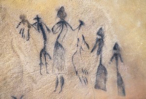 Taniec falliczny typu stylizacyjno-naturalistycznego, sztuka mezolitu (malarstwo ścienne) autorstwa Prehistoric Prehistoric