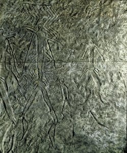 Prehistoria, sztuka naskalna: petroglif (graffiti na kamieniu) postaci ludzkich. neolit, epoka kamienia. (Azerbejdżan) Epoka brązu. Baku, Państwowe Muzeum Historii Religii Azerbejdżanu autorstwa Prehistoric Prehistoric