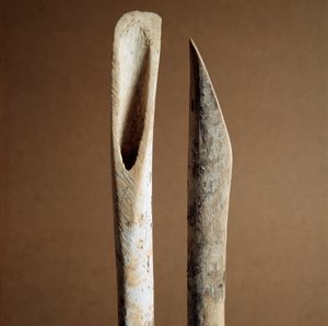 Prehistoria: narzędzia do usuwania kory z kości goleni kóz i owiec z Nekropoli Arene Candide (Finale Liguria), Liguria. Środkowy neolit, epoka kamienia. Geny, museo di archeologia ligure autorstwa Prehistoric Prehistoric