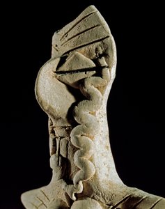 Prehistoria: głowa kobiety. Gliniana statuetka z centralnego Turkmenistanu (region Gonur Tepe). 3000-2500 pne, epoka brązu Moskwa, Instytut Archeologii Rosyjskiej Akademii Nauk, Rosja autorstwa Prehistoric Prehistoric