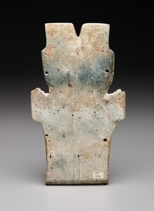 Rewers antropomorficznej blaszki, prawdopodobnie ognisty wąż, okres preklasyczny, 800-400 pne (serpentyna i cynober) autorstwa Prehistoric Prehistoric