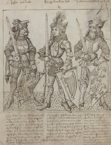 Jozue, król Dawid i Judas Maqboose autorstwa Primary Master of the Strassburg Chronicle