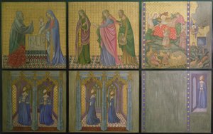 Rekonstrukcja ściany malowidła pierwotnie znajdującego się w kaplicy św. Szczepana, przedstawiającego królową Filipę (ok. 1314-69) i jej córki