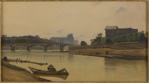 Le pont de la Concorde vu du quai de la Conférence, ok. 1830, ok. 1830 (olej na płótnie) autorstwa Prosper Barbot
