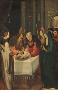 Obrzezanie Chrystusa, lewe skrzydło ołtarza, na rewersie Dziewica ze sceny Zwiastowania autorstwa Pseudo Jan Wellens de Cock (attributed to)