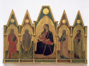 Madonna Pokory ze świętymi (tempera na panelu) autorstwa Puccio di Simone