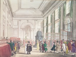 Bank of England, Great Hall, z „Mikrokosmosu Londynu” Ackermanna, 1809 (akwatinta) autorstwa Pugin and Rowlandson