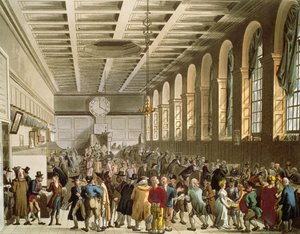 Urząd Celny, The Long Room, z „Mikrokosmosu Londynu” Ackermanna autorstwa Pugin and Rowlandson