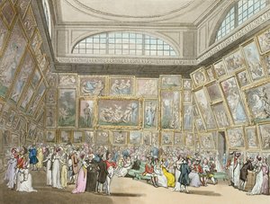 Sala wystawowa, Somerset House, z „Mikrokosmosu Londynu Ackermanna”, 1808 (kolorowa akwatinta) autorstwa Pugin and Rowlandson