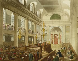 Synagoga, Dukes Place, Houndsditch, z "Mikrokosmosu Londynu" Ackermanna, rytowana przez Sunderlanda, 1809 (akwatinta) autorstwa Pugin and Rowlandson