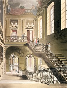 Hol i klatka schodowa z British Museum z „Mikrokosmosu Londynu” Ackermanna autorstwa Pugin and Rowlandson