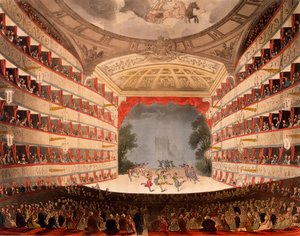 The Opera House, Londyn, z „Repozytorium Sztuki” Ackermanna, 1809 (akwatinta ręcznie kolorowana) autorstwa Pugin and Rowlandson