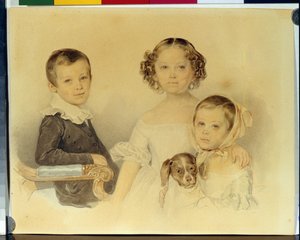 Portret dzieci Lanskoy. Praca Piotra (Piotra) Fiodorowicza Sokolova (Pierre Sokolov) (1791-1848), akwarela na tekturze autorstwa Pyotr Fyodorovich Sokolov