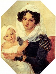 Portret hrabiny Marii N. Volkonskaya 1805-1863 z synem Nikołajem, 1826 autorstwa Pyotr Fyodorovich Sokolov