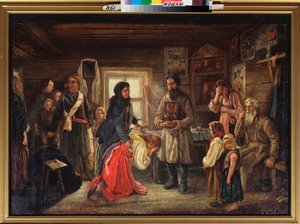 Przed ślubem - obraz Piotra Iwanowicza Tselebrowskiego (1859-1921), olej na płótnie, ok. 1900, sztuka rosyjska autorstwa Pyotr Ivanovich Tselebrovski