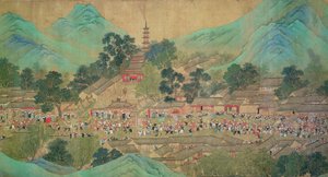 Wycieczka cesarza Kang Shi po Kiang-Han w 1699, po Chaio Ping Chen (1661-1722) (tusz i kolor na papierze z jedwabiem) autorstwa Qing Dynasty Chinese School
